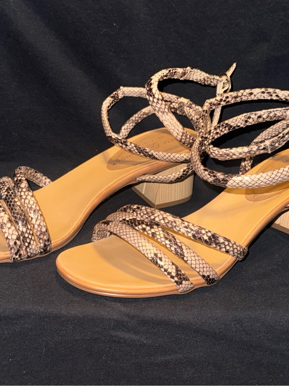 Chinese Laundry Beige Snake-Print Wrap Block Heel Sandals